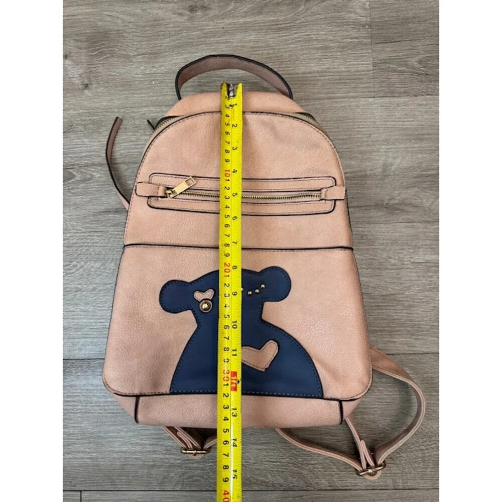 Pink Mini Backpack Cute Bear Faux Leather Travel Bookbag School Purse 12 Inch